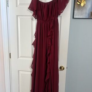 Elegant Burgundy Off-Shoulder Gown